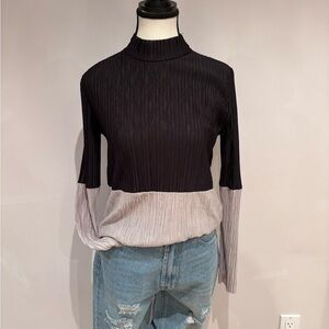 NWT Zara | Long Sleeve Blouse | Small | Black and Grey | Pleated, Colour block